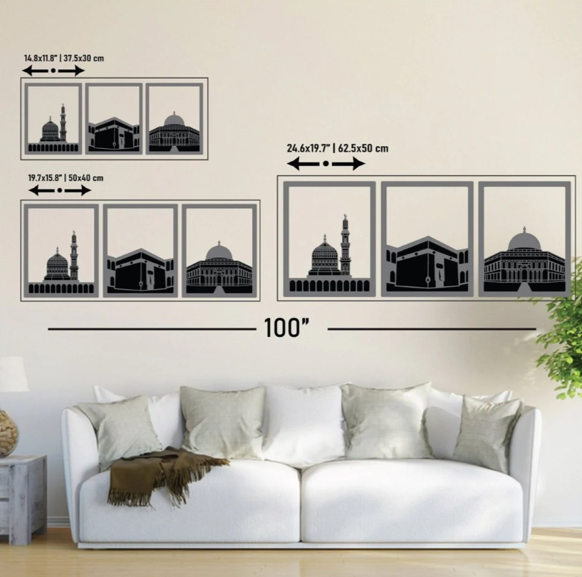 Islamic Wall Art masjid al haram (kaaba), masjid an nabawi, masjid al aqsa | islamic wall decoration set