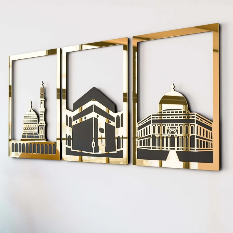 Islamic Wall Art masjid al haram (kaaba), masjid an nabawi, masjid al aqsa | islamic wall decoration set